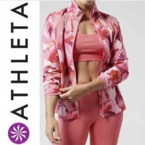 Athleta Pink and White Bomber Jacket Lightweight Zip-Front